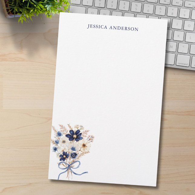Post-it® Bouquet de fleurs élégant bleu marine monogrammé (Créateur téléchargé)