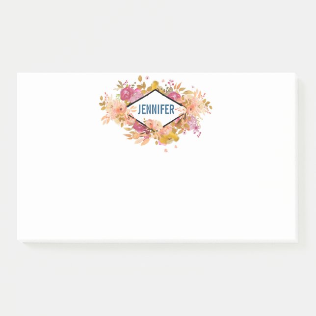 Post-it® Bouquet floral orange et rose avec cadre diamant (Devant)