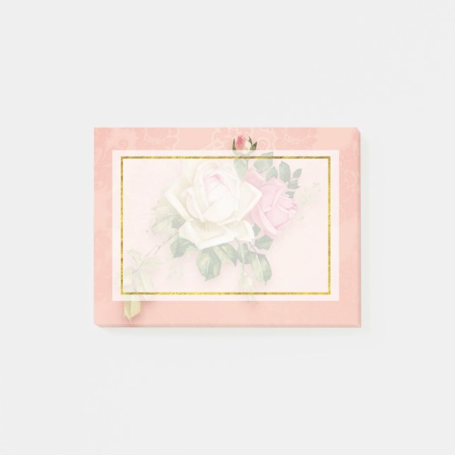 Post-it® Bouquet rose et rose blanche (Devant)