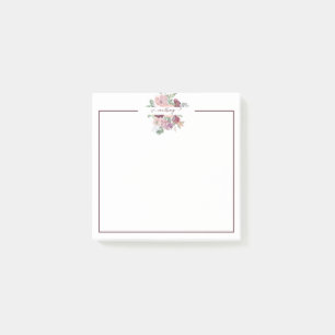 Post-it® Bourgogne et floral aquarelle rose personnalisé