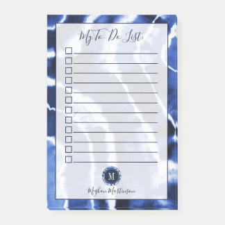 Post-it® Bouteille en marbre bleu Aquarelle Monogramme à fa