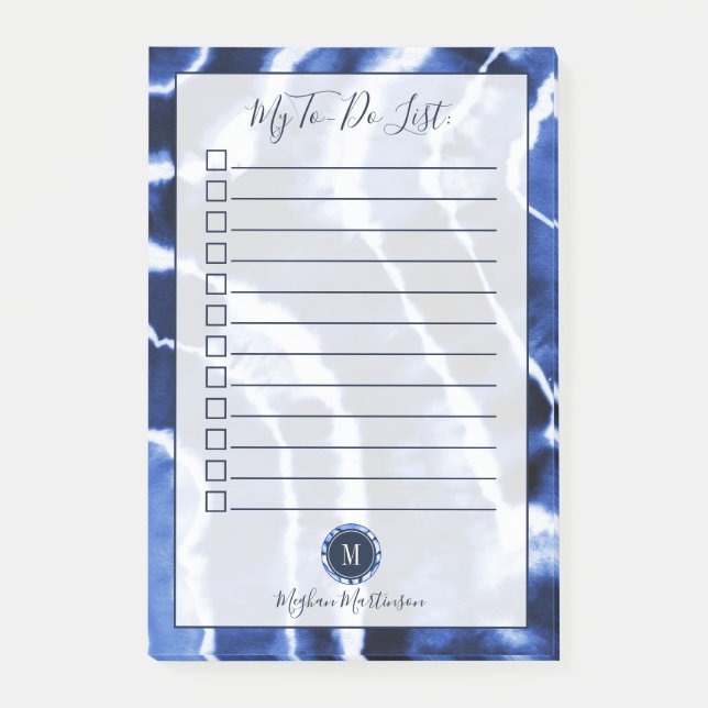 Post-it® Bouteille en marbre bleu Aquarelle Monogramme à fa (Devant)