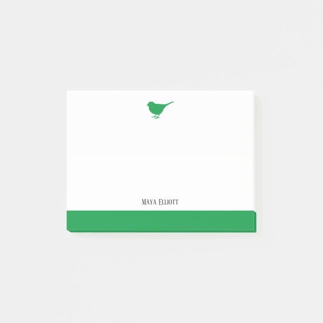Post-it® Bright Green Bird & Border on White avec nom (Devant)
