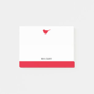 Post-it® Bright Red Bird & Border on White avec nom