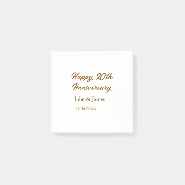 Post-it® Brun doré joyeux 20e anniversaire nom datsimple (Devant)