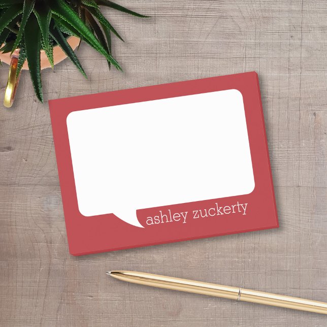 Post-it® Bubble Parler Rouge et Blanc Nom personnalisé (A fun talk bubble design for a personalized post-it notepad. Add your name for a fun office gift.)
