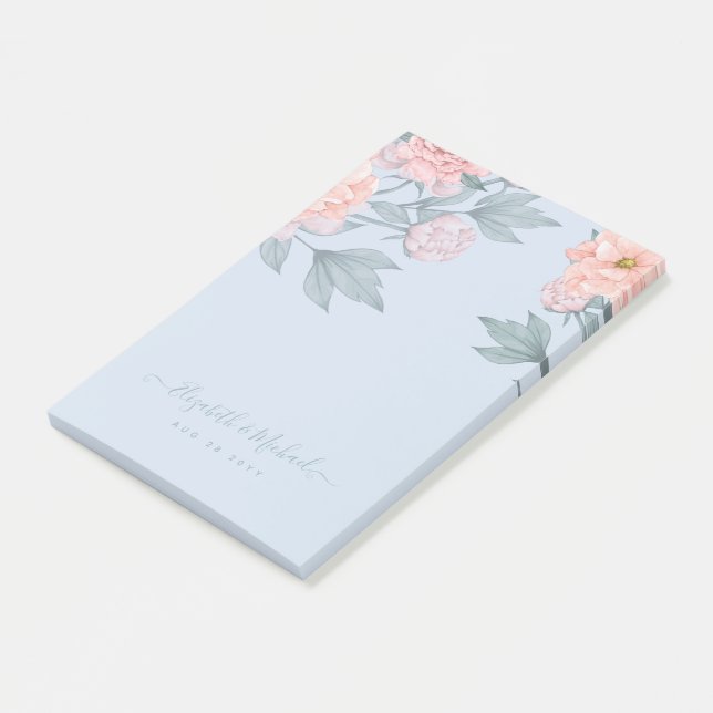 Post-it® Budget Pêcher Floral Dusty Blue Sage Mariage feuil (Incliné)