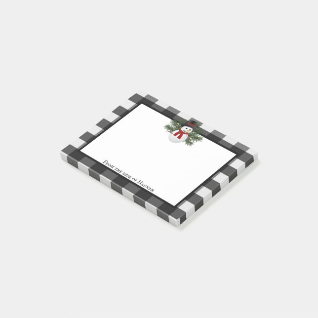 Post-it® Buffle Snowman Souriant Plaid Personnalisé (Incliné)