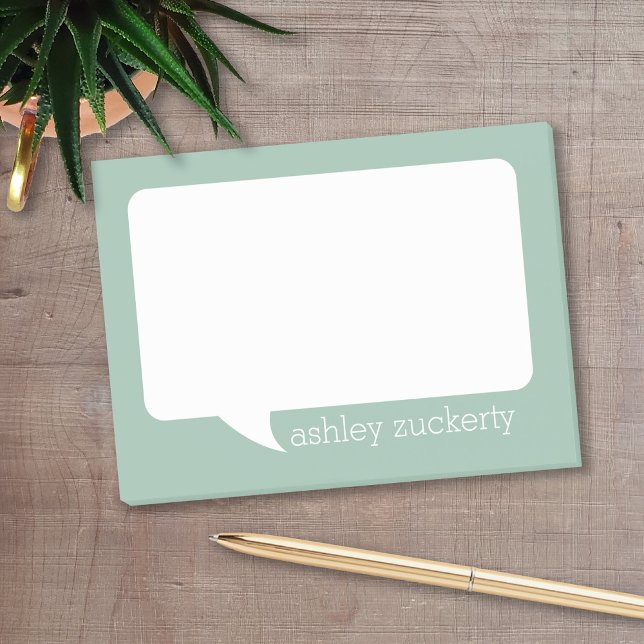 Post-it® Bulle de discussion verte et blanche avec nom (Personalized post it notes with low quantity. Add your personal touch.)