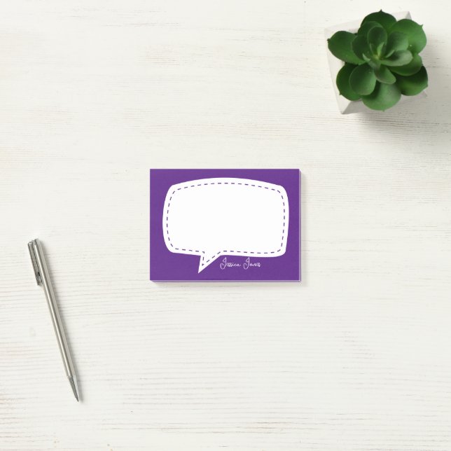 Post-it® Bulle de discussion violette personnalisée au nom (Bureau)