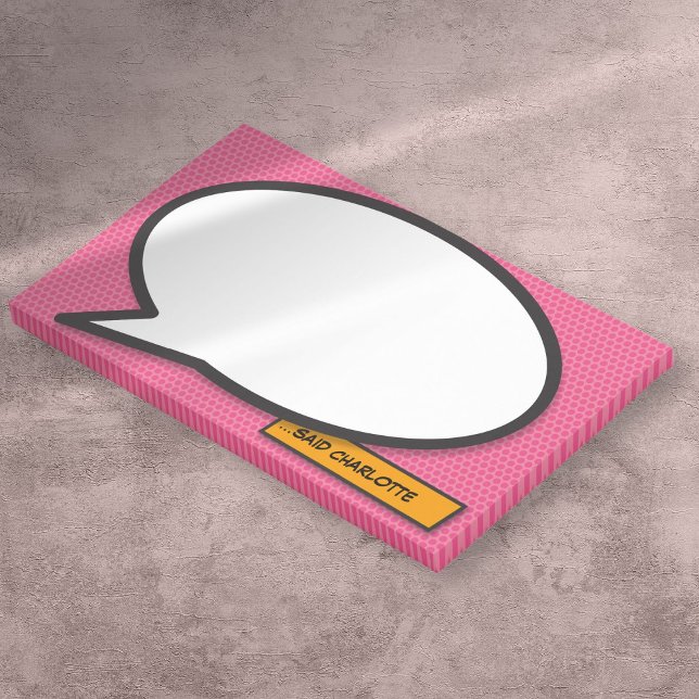 Post-it® Bulle de texte personnalisée Fun Comic Book Rose (Custom Name Speech Bubble Fun Comic Book Pink Post-it Notes)