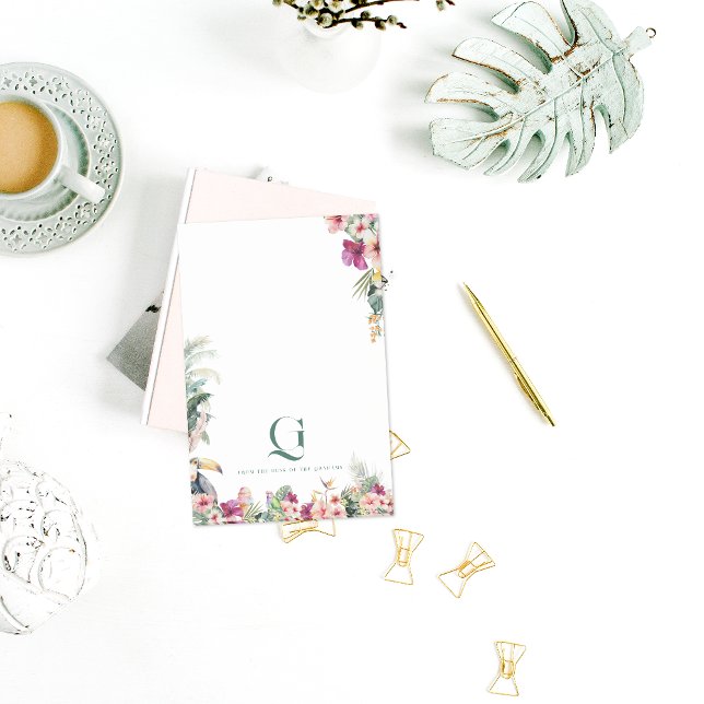 Post-it® Bureau Personnalisé Tropical Monogram Floral (Créateur téléchargé)