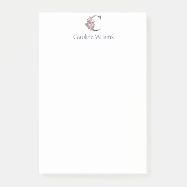 Post-it® C monogramme floral bleu personnalisé  (Devant)