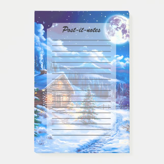 Post-it® Cabane de Noël sous la lune d'hiver enneigé (Devant)