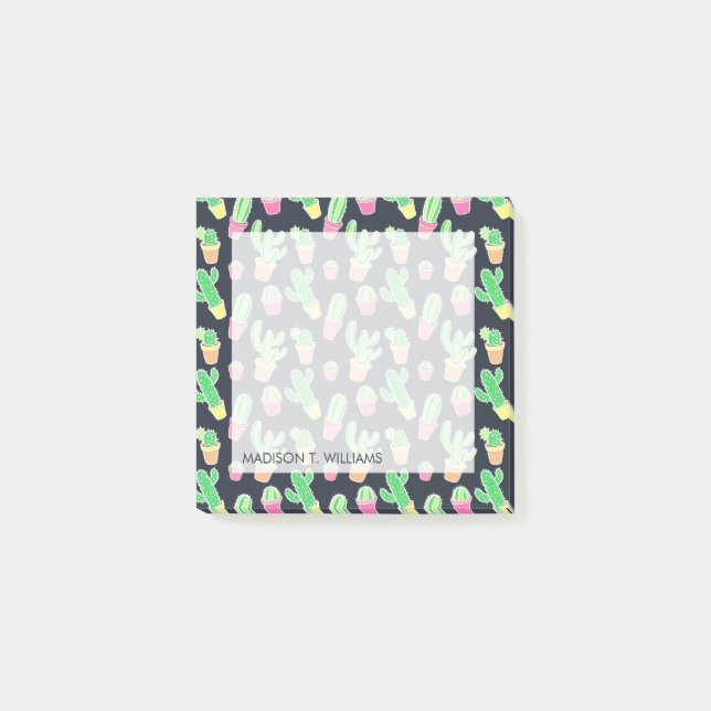 Post-it® Cactus au néon d'aquarelle dans le motif de pots (Devant)