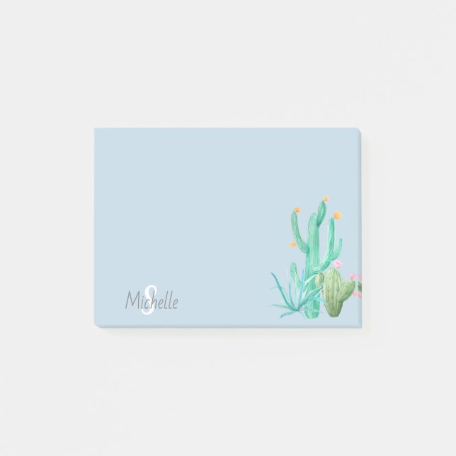 Post-it® Cactus Cactus Succulent Sud-Ouest Monogramme bleu (Devant)