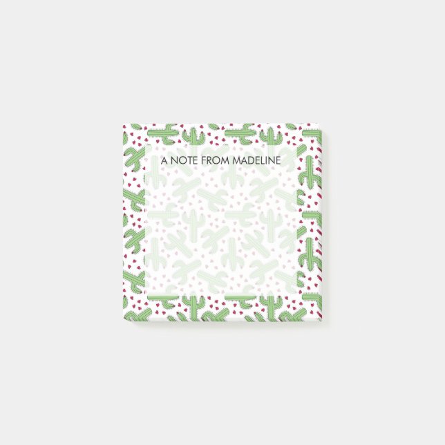 Post-it® Cactus illustré et motif de fleurs rose (Devant)