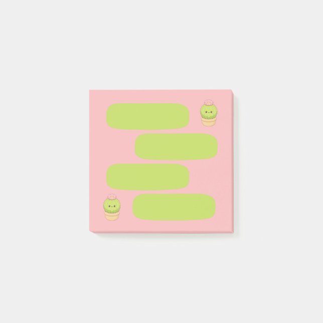 Post-it® Cactus Kawaii Mignon Rose 3x3 Bulle de Texte Post- (Devant)