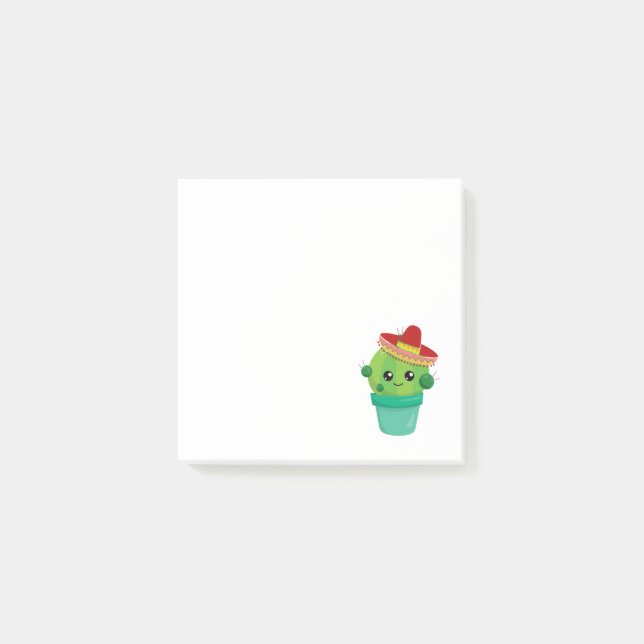 Post-it® Cactus souriant aux gros yeux dans le Sombrero Rou (Devant)