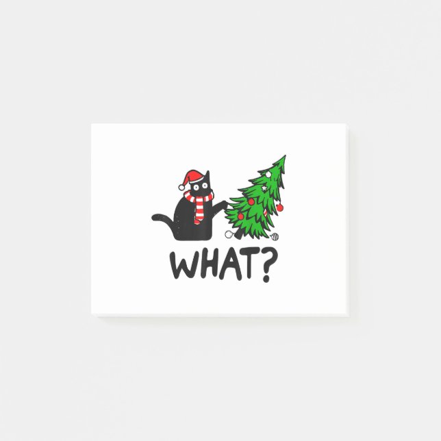 Post-it® Cadeau drôle de chat noir poussant l'arbre de Noël (Devant)