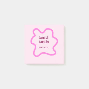 Post-it® Cadre de bordure de mariage rétro pastel rose nom
