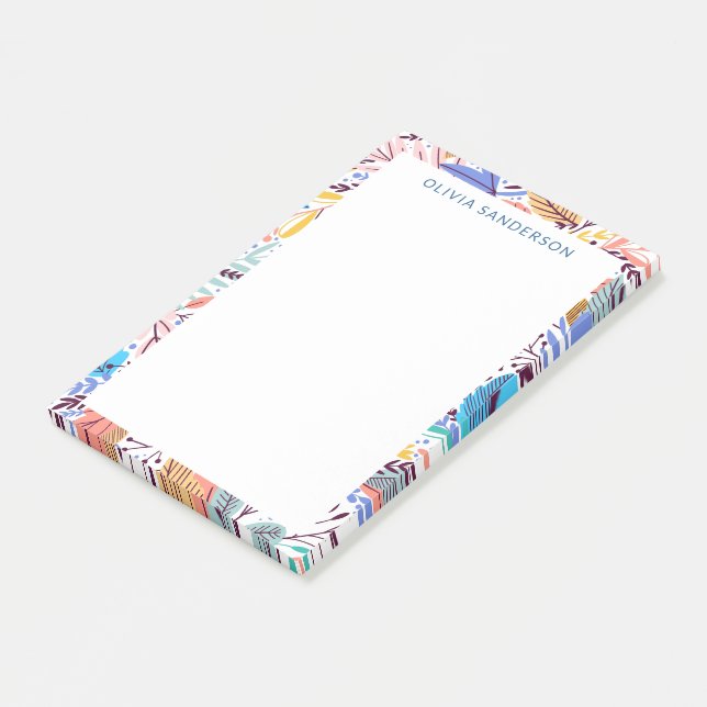Post-it® Cadre floral Tropical élégant Nom personnalisé (Incliné)