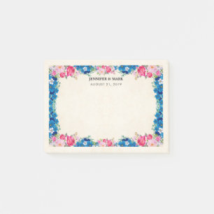 Post-it® Cadre rose et bleu Fleur Mariage élégant