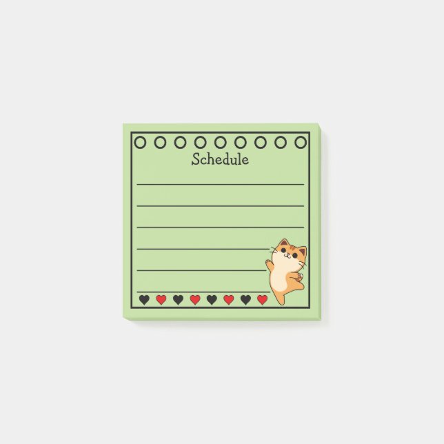 Post-it® Calendrier Chat Orange Gingembre Vert (Devant)