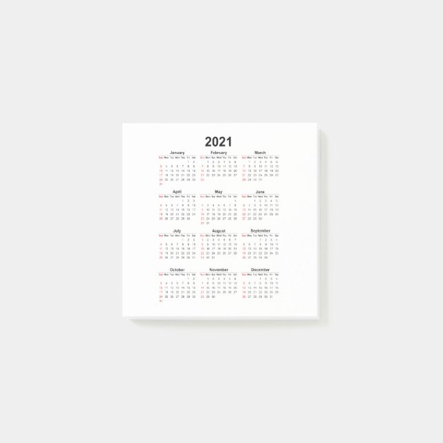 Post-it® Calendrier de l'année 2021 (Devant)