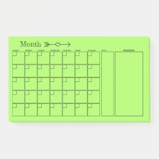Post-it® Calendrier du planificateur mensuel vert (Devant)