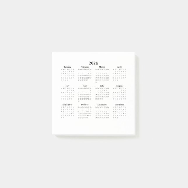 Post-it® Calendrier mensuel 2024 en blanc (Devant)