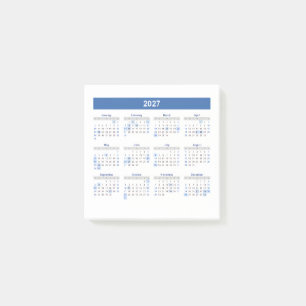 Post-it® Calendrier mensuel 2027 version bleue