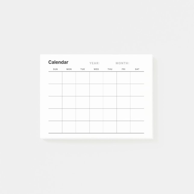 Post-it® Calendrier minimaliste mensuel simple (Devant)
