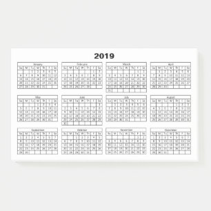 Post-it® Calendrier noir 2019 sur blanc