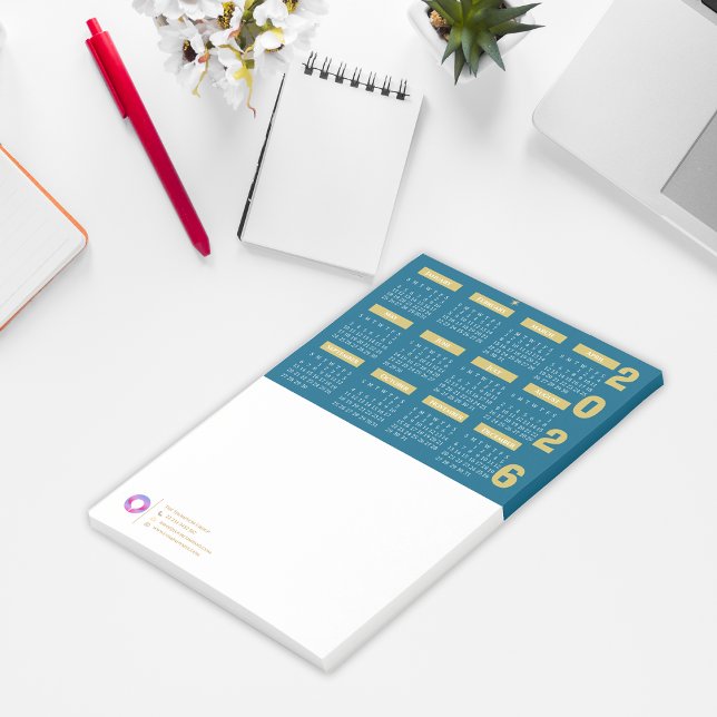 Post-it® Calendrier Société 2026 Logo & Coordonnées Turquoi (2026 Calendar Company Logo & Contact Info Teal Post-it Notes)