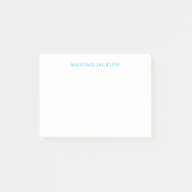 Post-it® Calligraphie de nom simple blanche bleue (Devant)