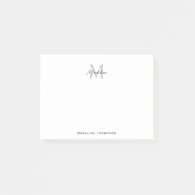 Post-it® Calligraphie de script minimaliste Monogramme gris (Devant)