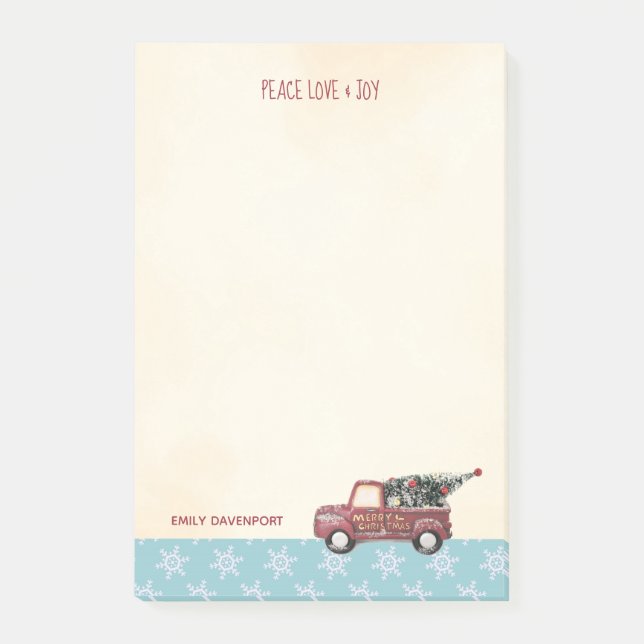Post-it® Camion Jouet Rouge vintage avec arbre de Noël (Devant)