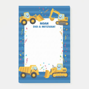 Post-it® Camions de construction Mitzvah Personnalisés