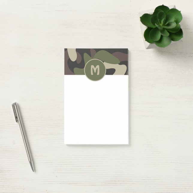 Post-it® Camouflage militaire Vert Motif Brown Monogramme (Bureau)