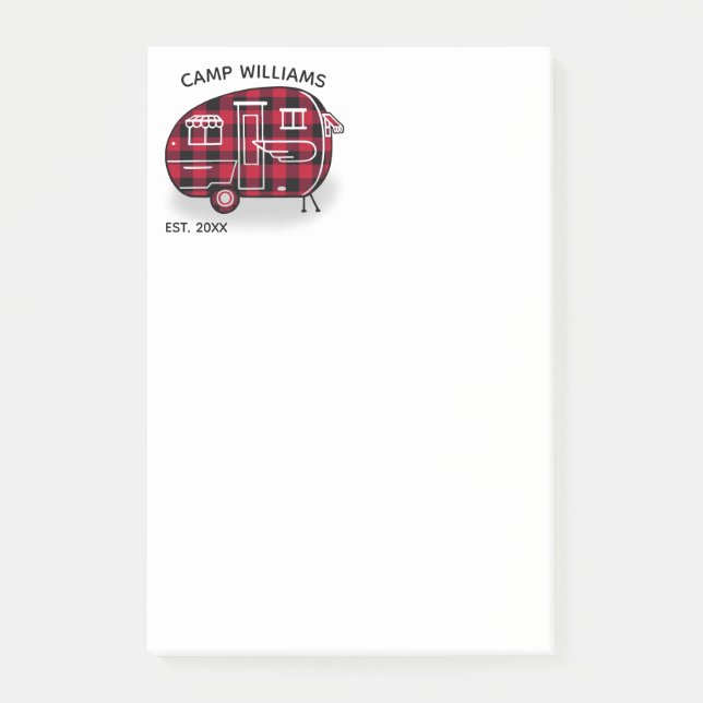 Post-it® Camper Russe Red Buffalo Plaid Monogramme Nom 4x6 (Devant)