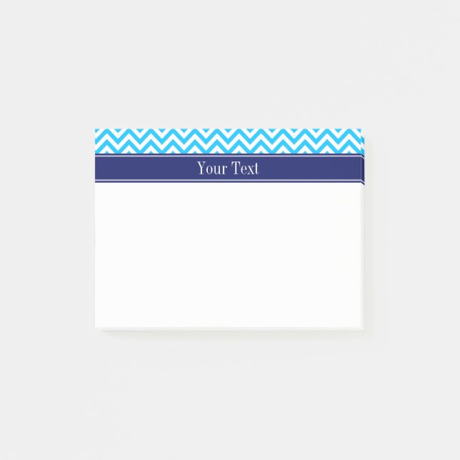 Post-it® Capri Bleu SLg Chevron Navy Monogramme Nom (Devant)