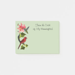 Post-it® Cardinal et colibri avec le lis et le lierre roses