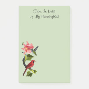 Post-it® Cardinal et colibri avec le lis et le lierre roses