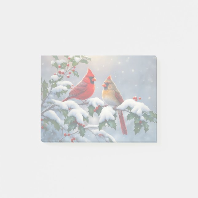 Post-it® Cardinaux rouges et Holly en neige (Devant)