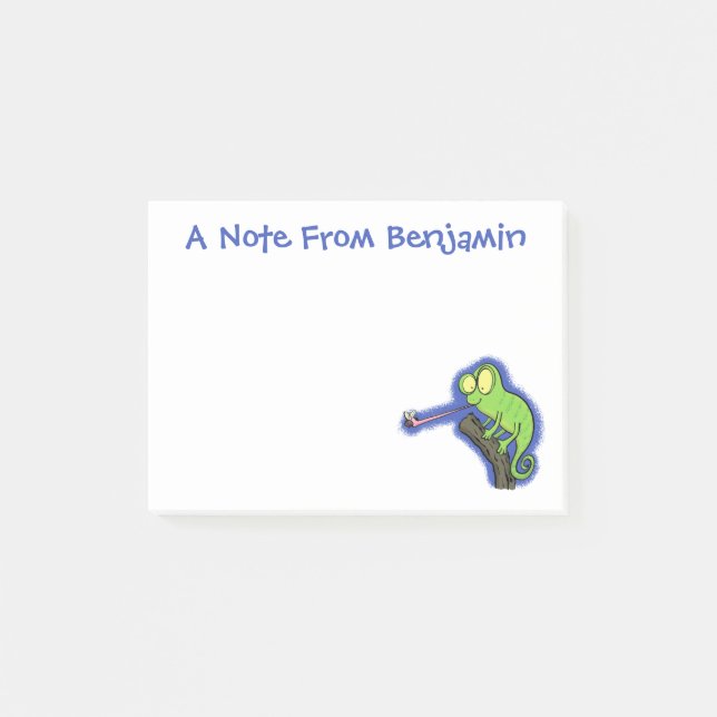 Post-it® Caricature de lézard de caméléon vert joyeux (Devant)