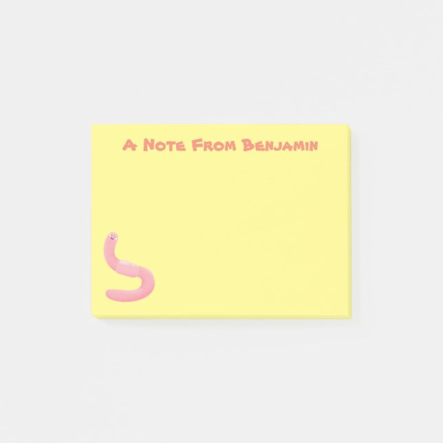 Post-it® Caricature de vers de terre rose joli (Devant)
