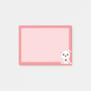 Post-it® Caricature d'ours polaire sur rose clair