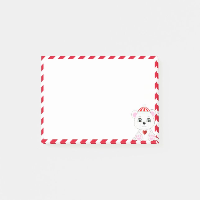 Post-it® Caricature d'ours polaire sur rouge et blanc (Devant)