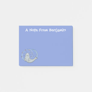 Post-it® Caricature joyeux de phoque et de poisson bleu